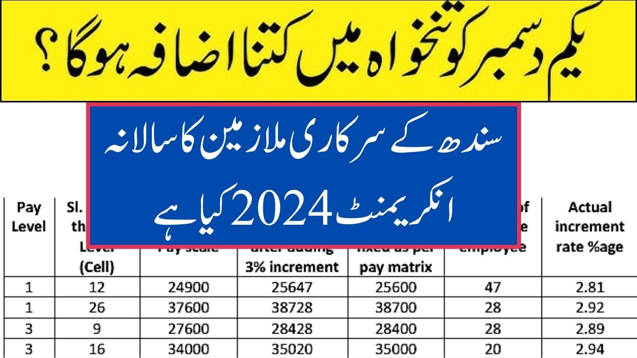 Annual increment chart 2024 Sindh Government employees